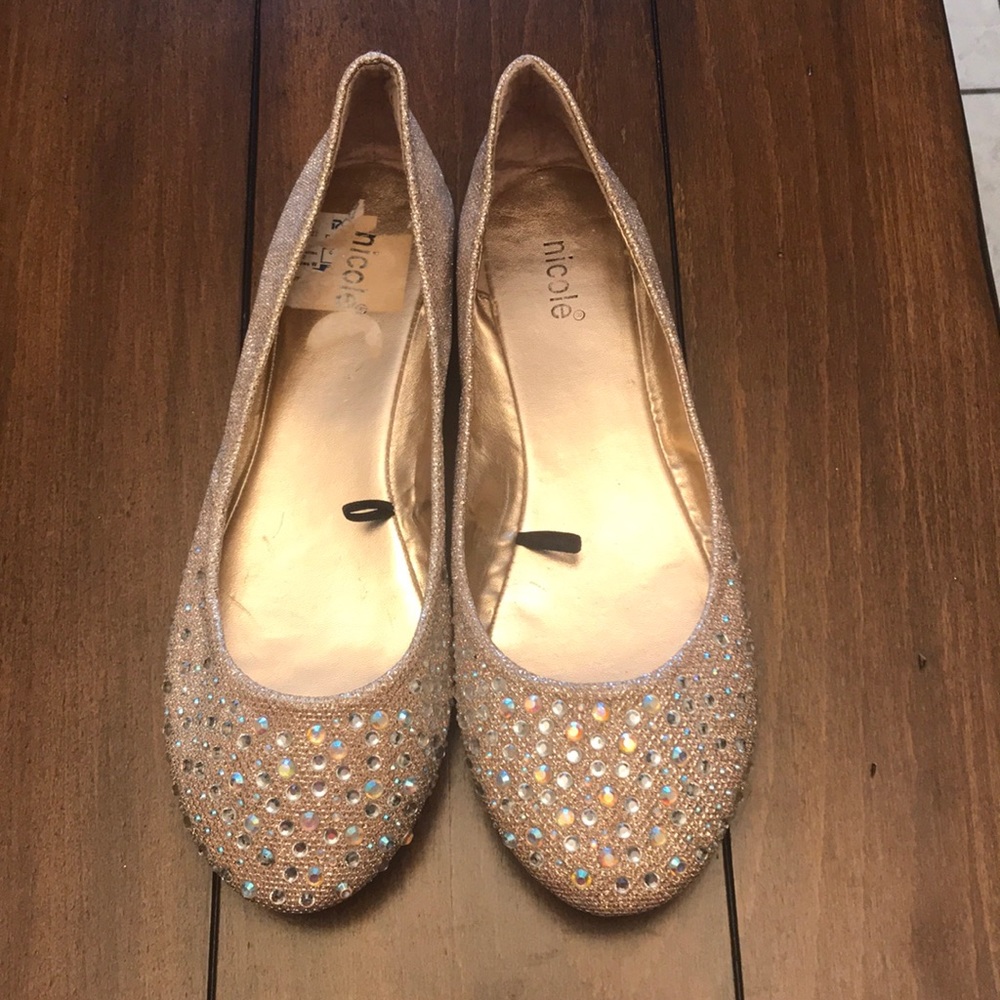 Rose gold rhinestone studded flats